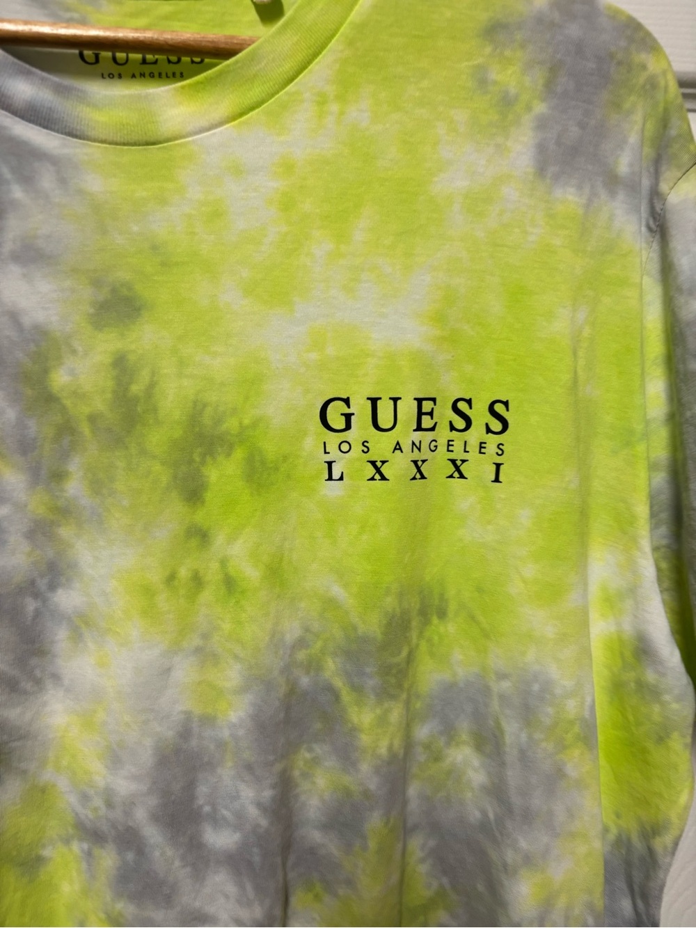 GUESS Neon Yellow & Gray Tie-Dye Crewneck Tee - Picture 2 of 4